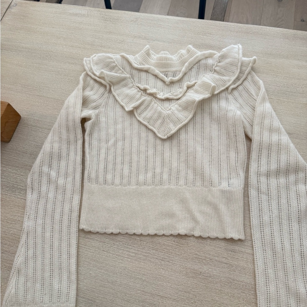 Anthropologie Cream Cowl Neck Sweater with Ribbed Texture